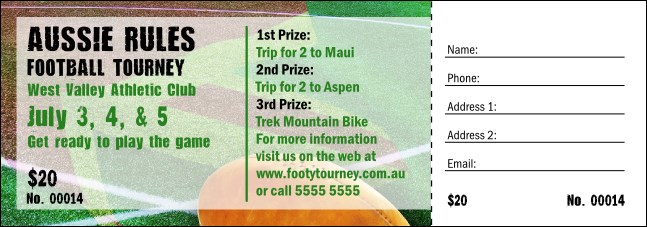 Aussie Rules Football Raffle Ticket