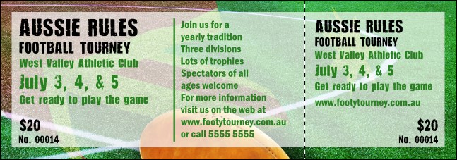 Aussie Rules Football Event Ticket Product Front