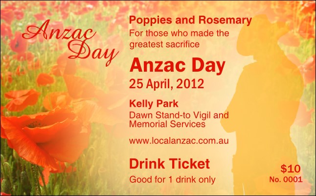 Anzac Day Drink Ticket Product Front