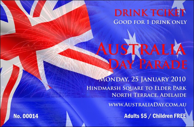 Australia Day Drink Ticket Product Front