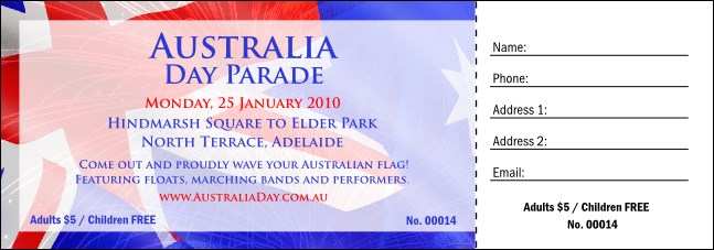 Australia Day Raffle Ticket Product Front