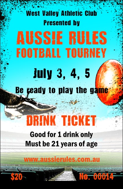 Australian Rules Football Drink Ticket Product Front