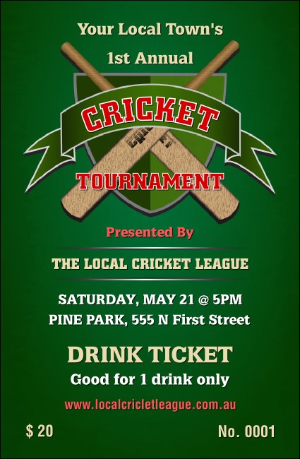 Cricket Tournament Drink Ticket Product Front