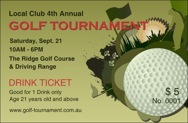 Golf Tournament Drink Ticket Product Front