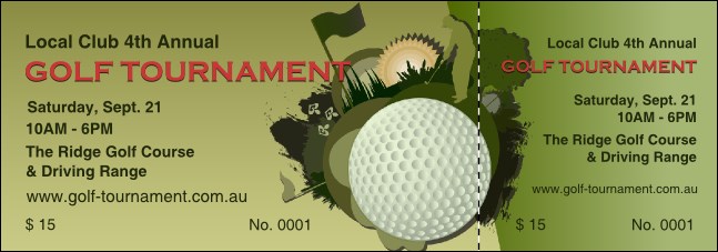 Golf Tournament Event Ticket Product Front
