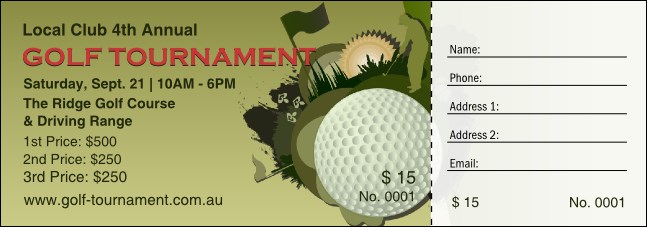 Golf Tournament Raffle Ticket Product Front