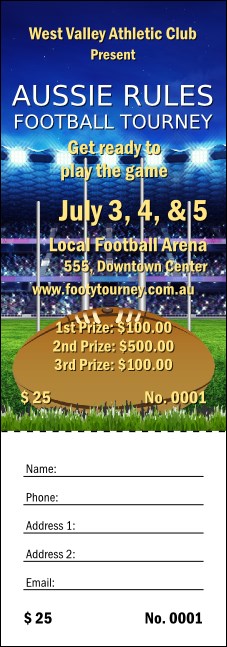 Aussie Rules Football 2 Raffle Ticket Product Front