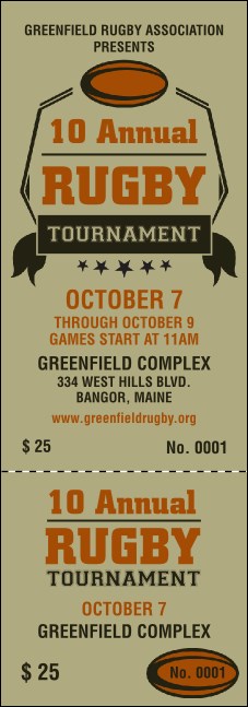 Rugby Tournament Event Ticket Product Front