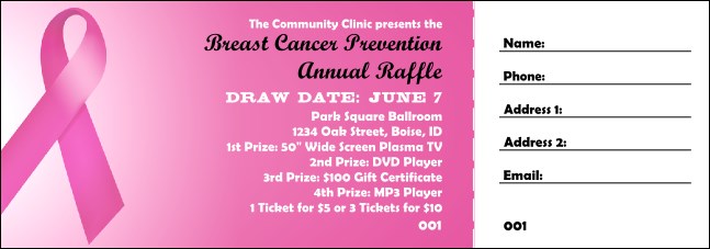 Pink Ribbon Raffle Ticket 0007 Product Front