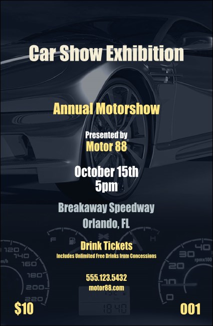 Car Show Speed Dial Drink Ticket Product Front